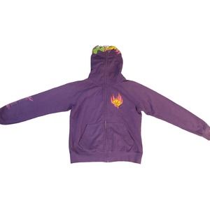 Women M Devil Nut Under Red Flag Purple Zip Hoodie Cotton Jacket Embroider Knit